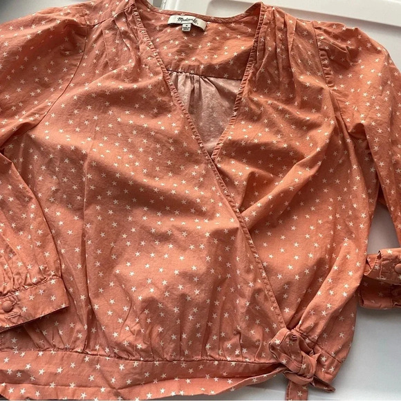 Madewell Wrap  Star Cross Over Scatter peach top Feminine Cottagecore Y2K Retro - Picture 5 of 8